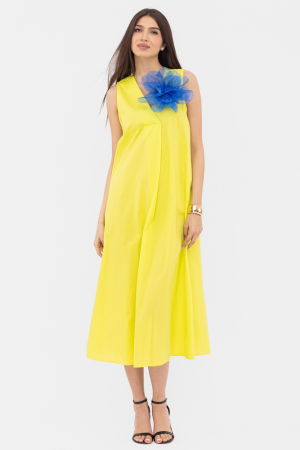 ÎMBRĂCĂMINTE - Rochie lunga A-line cu decolteu in V, din poplin de bumbac, verde lime