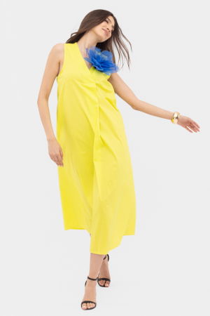 Rochie lunga A-line cu decolteu in V, din poplin de bumbac, verde lime [2]