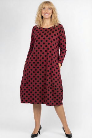 Rochii Casual - Rochie lalea cu buline embosate si catifelate, din jerseu de bumbac bordo