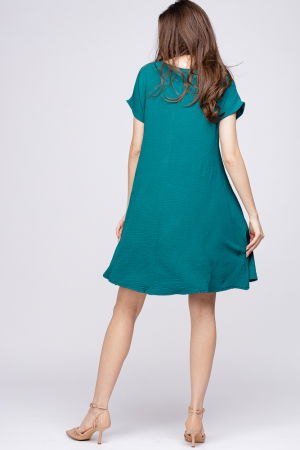 Rochie `A line` din crep de vascoza verde, cu imprimeu maci stilizati [2]