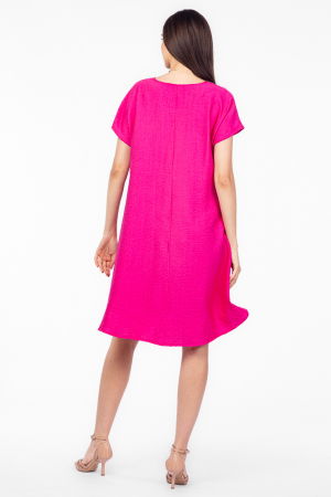 Rochie `A line` fucsia din in mercerizat, cu imprimeu grafic chip [2]