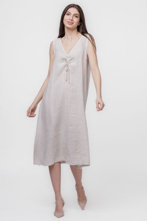 Rochii din In - Rochie A-line din in, fara maneci, cu siret pe bust, bej