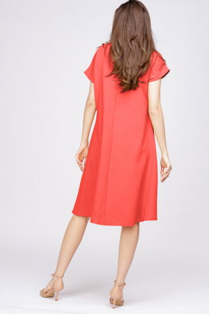 Rochie `A line` din in mercerizat corai, cu imprimeu fluture stilizat [2]