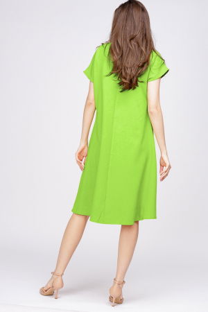 Rochie `A line` din in mercerizat verde lime, cu imprimeu fluture stilizat [2]