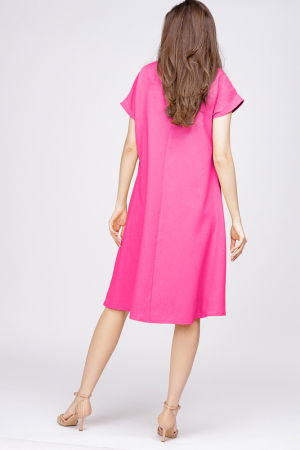 Rochie `A line` din in mercerizat fucsia [2]