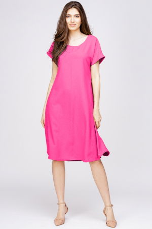 Îmbrăcăminte - Rochie `A line` din in mercerizat fucsia