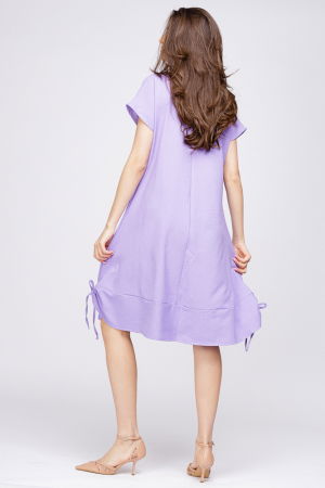 Rochie `A line` din in mercerizat, lila, cu sireturi laterale si imprimeu fluture stilizat [2]