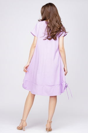 Rochie `A line` din in mercerizat, mov deschis, cu sireturi laterale si imprimeu fluture stilizat [2]