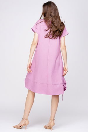 Rochie `A line` din in mercerizat, viorie, cu sireturi laterale si imprimeu fluture stilizat [3]