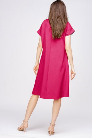 Rochie `A line` din in mercerizat magenta, cu imprimeu fluture stilizat [2]