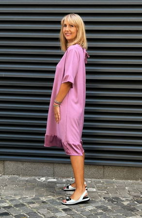 Rochie din in mercerizat cu volanas si funda spate, lila [3]