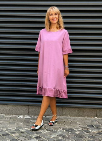 Rochie din in mercerizat cu volanas si funda spate, lila [2]