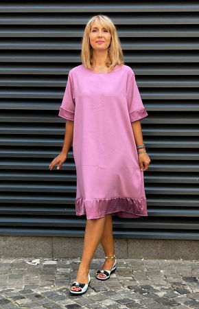 Rochie din in mercerizat cu volanas si funda spate, lila [1]