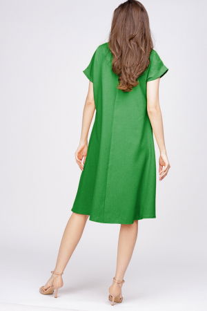 Rochie `A line` din in mercerizat verde crud [2]