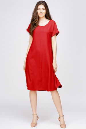 Rochii din In - Rochie `A line` din in mercerizat rosie