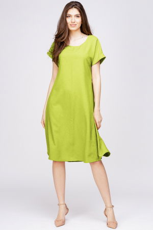 Rochii masuri mari - Rochie `A line` din in mercerizat verde lime
