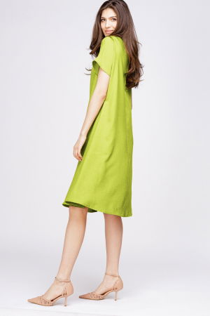 Rochie `A line` din in mercerizat verde lime [1]