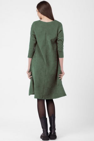 Rochie `A line`, din material catifelat, kaki, cu aplicatie color 7 flori [2]