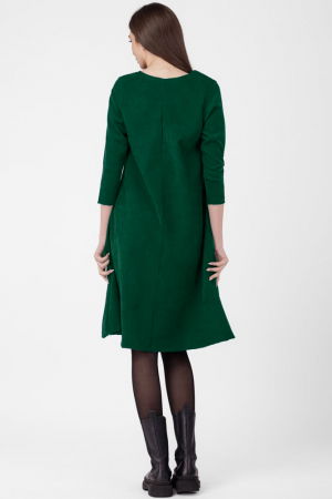 Rochie `A line`, din material catifelat, verde inchis, cu aplicatie color [2]