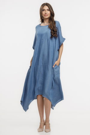 Rochie A-line in colturi, din tencel cu aspect jeans denim, masura mare [1]