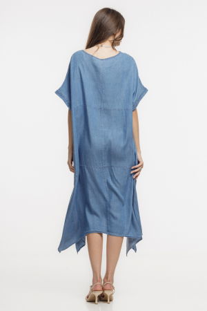 Rochie A-line in colturi, din tencel cu aspect jeans denim, masura mare [3]