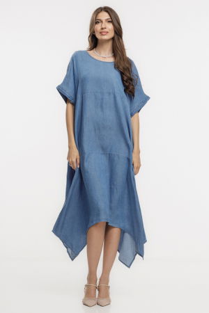 ÎMBRĂCĂMINTE - Rochie A-line in colturi, din tencel cu aspect jeans denim, masura mare