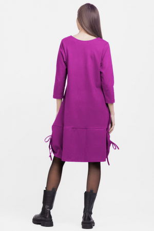 Rochie `A line`, din tricot, cu sireturi laterale, magenta [2]