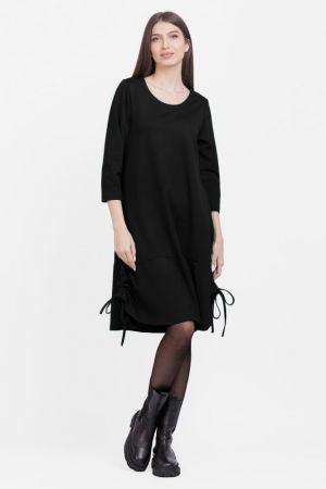 Rochii - Rochie `A line`, din tricot, cu sireturi laterale, neagra