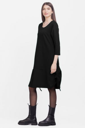 Rochie `A line`, din tricot, cu sireturi laterale, neagra [1]