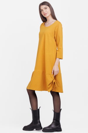 Rochie `A line`, din tricot, cu sireturi laterale, mustar [1]