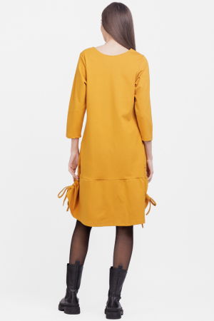 Rochie `A line`, din tricot, cu sireturi laterale, mustar [2]