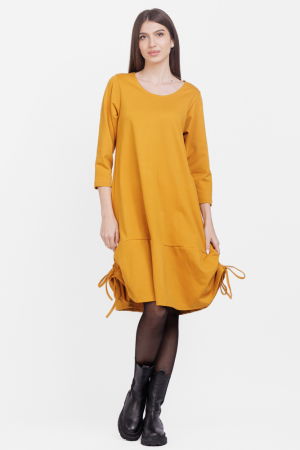 Rochii Elegante & Office - Rochie `A line`, din tricot, cu sireturi laterale, mustar