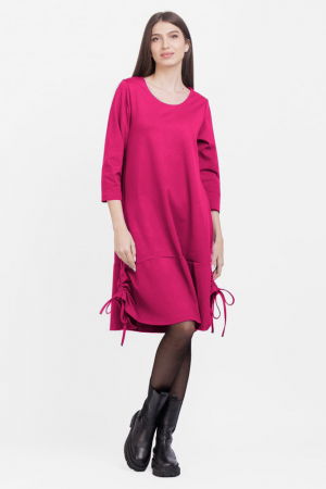 Rochii Elegante & Office - Rochie `A line`, din tricot, cu sireturi laterale, fucsia