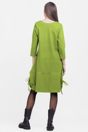 Rochie `A line`, din tricot, cu sireturi laterale, verde olive [2]