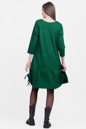 Rochie `A line`, din tricot, cu sireturi laterale, verde cu imprimeu flori stilizate [2]
