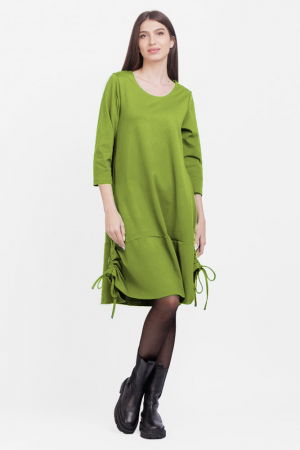 Rochii Elegante & Office - Rochie `A line`, din tricot, cu sireturi laterale, verde olive