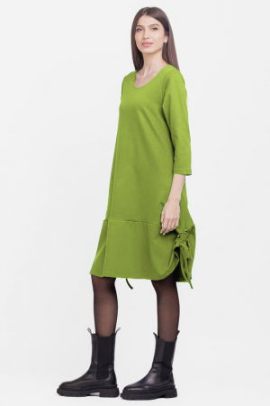 Rochie `A line`, din tricot, cu sireturi laterale, verde olive [1]