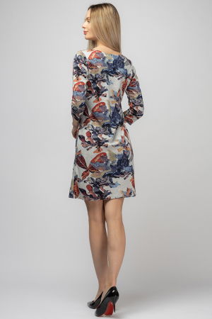 Rochie dreapta, fundal gri si imprimeu frunze, din vascoza [2]