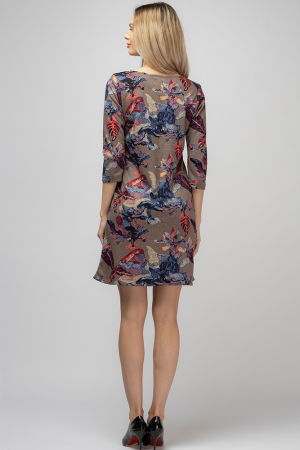 Rochie dreapta, fundal maro si imprimeu frunze, din vascoza [2]