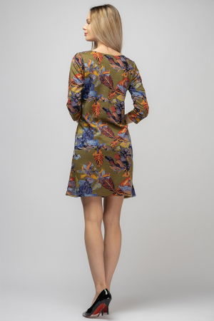 Rochie `A line` , fundal verde si imprimeu frunze, din vascoza [2]