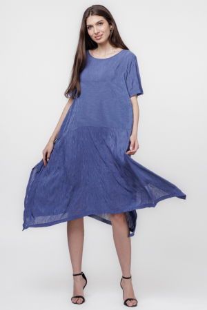 Rochii din Bumbac - Rochie A-line in colturi albastru jeans