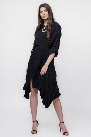 Rochii - Rochie camasa creponata, in colturi, neagra