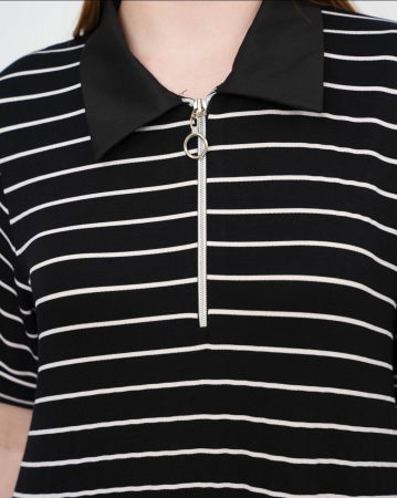 Rochie camasa cu fermoar din jerseu de vascoza, neagra cu dungi albe [4]