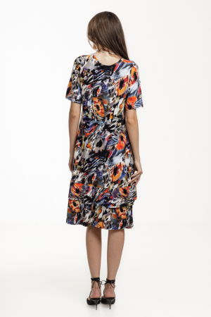 Rochie `A line` midi, cu doua volane poale, din vascoza, cu imprimeu pictural [2]