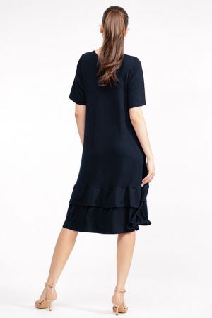 Rochie `A line` midi, cu doua volane poale, din bumbac bleumarin [2]