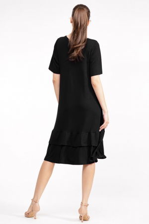 Rochie `A line` midi, cu doua volane poale, din bumbac neagra [2]