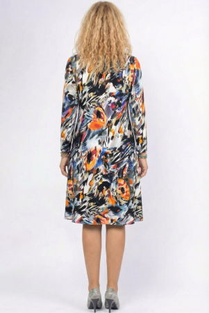 Rochie `A line` midi, cu nod intr-o parte, din vascoza, cu imprimeu pictural [1]