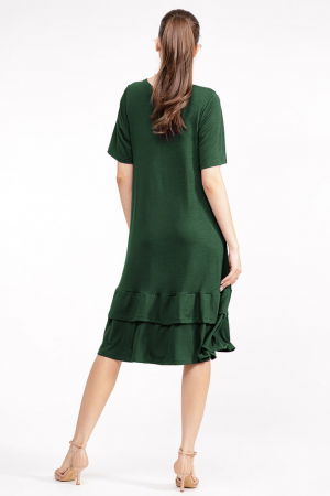 Rochie `A line` midi, cu doua volane poale, din bumbac verde [2]