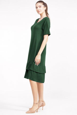 Rochie `A line` midi, cu doua volane poale, din bumbac verde [1]