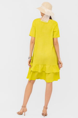 Rochie verde lime `A line` midi, cu doua volane poale, din in mercerizat [2]